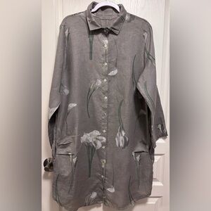 Catwalk Studio Linen button down Dress made in Italy OS grey with pattern